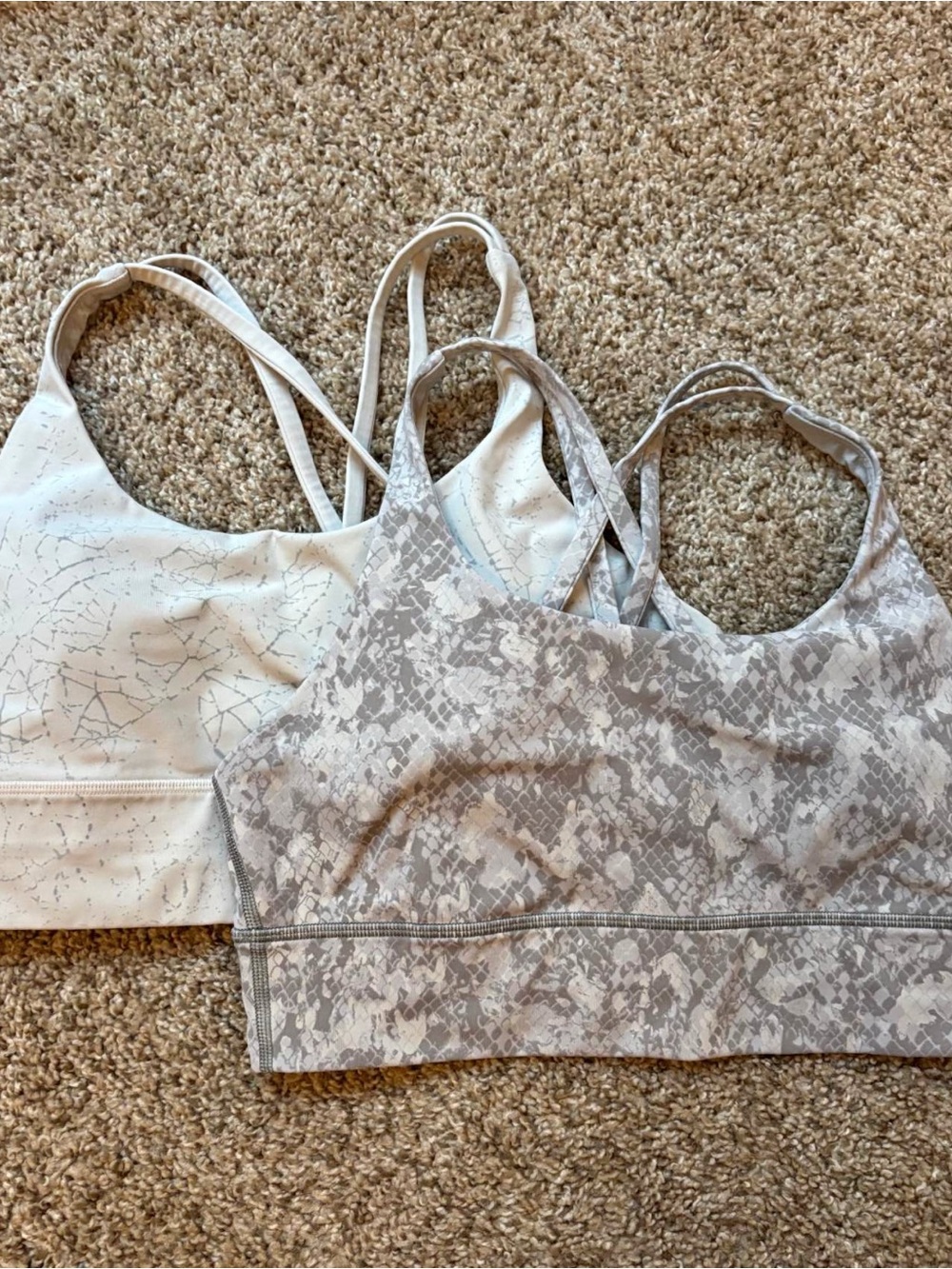 lululemon athletica Printed Double-Strap Sports Bra Duo — Light Gray & Cream